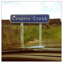 A sign saying 'Coopers Creek', in Canterbury, NZ.