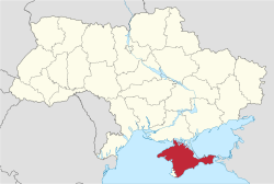 Location of the Autonomous Republic of Crimea (red) with respect to Ukraine (white).