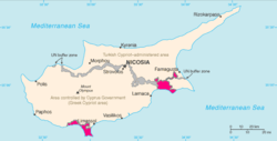 Akrotiri and Dhekelia Sovereign Base Areas are shown in pink.