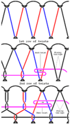 Schematic of first and second row of twists on a djembe