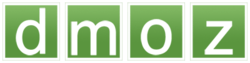 "dmoz" in white on a green background with each letter in a separate square