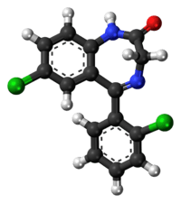 Ball-and-stick model of the delorazepam molecule