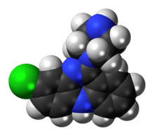 Space-filling model of the desmethylclozapine molecule