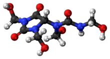 Ball-and-stick model of the diazolidinyl urea molecule