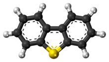 Ball-and-stick model of the dibenzothiophene molecule