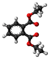 Ball-and-stick model of the diethyl phthalate molecule