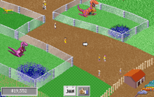 A screenshot of the main screen of the DinoPark Tycoon game under DOS.