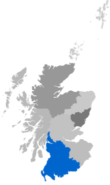 Map showing Glasgow Diocese as a coloured area around south-west Scotland