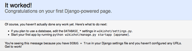 The default Django page