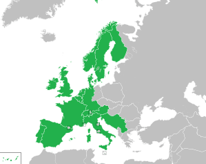 A coloured map of the countries of Europe