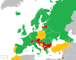 A coloured map of the countries of Europe