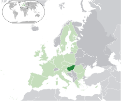 Location of  Hungary  (dark green)– in Europe  (green & dark grey)– in the European Union  (green)  –  [Legend]