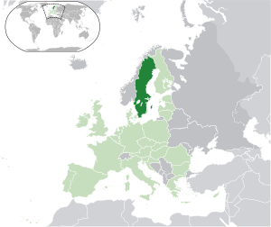 Location of  Sweden  (dark green)– in Europe  (green & dark grey)– in the European Union  (green)  –  [Legend]