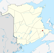 A map of New Brunswick displaying the location of the school