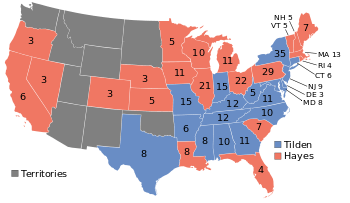 A map of the United States showing electoral results in 1876