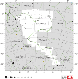 Diagram showing star positions and boundaries of the Eridanus constellation and its surroundings