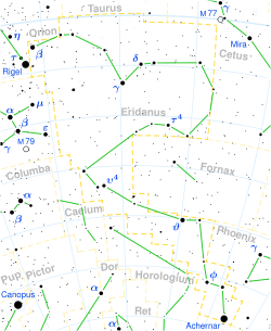 Diagram showing star positions and boundaries of the Eridanus constellation and its surroundings