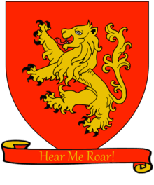A coat of arms showing a golden lion on a red field