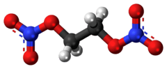 Ball-and-stick model of the ethylene glycol dinitrate molecule