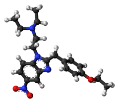 Ball-and-stick model of the etonitazene molecule