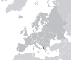 Location of  Albania  (green)in Europe  (dark grey)  –  [Legend]