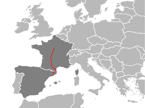 Map of the E 09 within France and Spain.