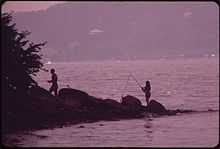 A Man Fishing in Croton Point Park on the Hudson River
