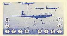 B-29s dropping bombs. There are twelve circles with Japanese writing in them.