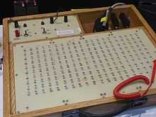 A photo of a pin board firing system for fireworks displays.