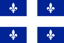 A rectangular flag with a blue background divided into quadrants by thick white lines. Each quadrant has a small white upright fleur-de-lis located in the center of the quadrant.