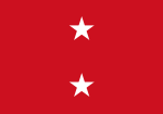 Red flag with two white five-point stars in a centered horizontal line