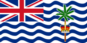 Blue and white flag with Union Flag in canton and palm tree in fly