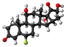 Ball-and-stick model of the fluprednisolone molecule