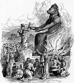 Offering to Molech. Illustration from the 1897 Bible Pictures and What They Teach Us.