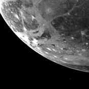 Icy surface of Ganymede as photographed from 253,000 km.