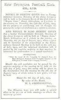 A document announcing that New Brompton Football Club has changed its name to Gillingham Football Club, dated 1913