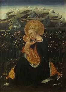 Madonna of Humility by Giovanni di Paolo is an example of the checkerboard landscape effect used by many Trencento artists.
