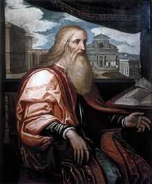 Patronage portrait of Giovanni di Paolo Rucellai, in the background his principal works in Florence: Palazzo and Loggia Rucellai, the façade of Santa Maria Novella and the Tempietto of the Holy Sepulchre. Oil on board, attributed to Francesco Salviati, c. 1540