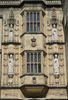 Oriel windows with statues