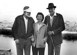 Photo of Ernest Hemingway, Clara Spiegel, and Gary Cooper during a hunting trip