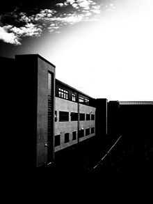 Hermitage Academy in black and white.