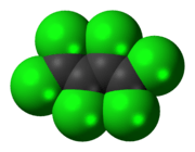 Space-filling model of the hexachlorobutadiene molecule