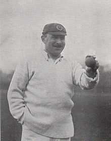 A cricketer holding a cricket ball