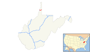 A map showing the path of I-70 through West Virginia