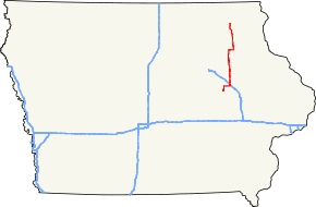 Iowa 150 runs north–south in eastern and northeastern Iowa