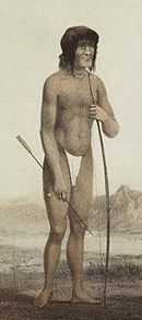 A pencil drawing of a man wearing a loincloth and holding a bow in one hand and an arrow in the other