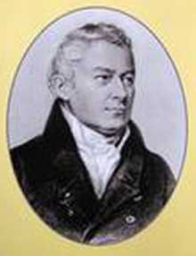 black and white reproduction of a painted, bust-length portrait of a white male