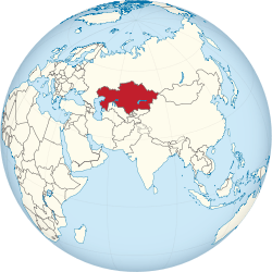 Location of  Kazakhstan  (red)in the region Central Asia  (light yellow)