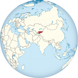 Location of  Kyrgyzstan  (red)in the region Central Asia  (light yellow)