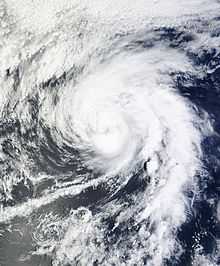 A visible satellite image of a Category 1 hurricane on September 17.